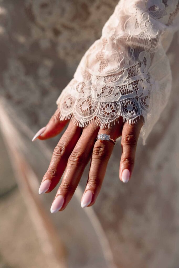 Engagement ring at golden hour in Venice